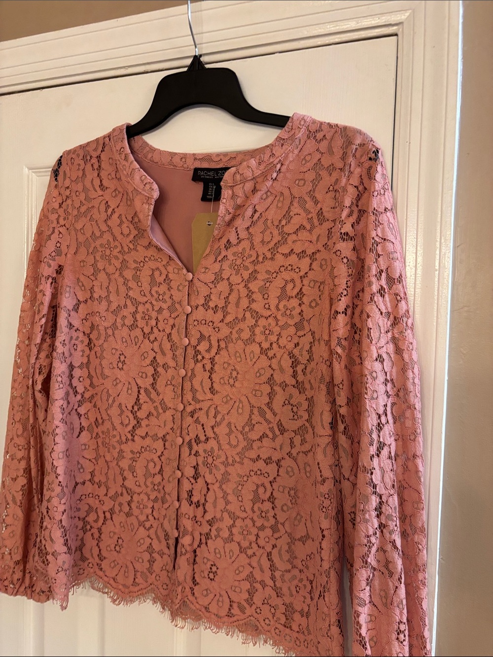 Rachel Zoe Pink Lace Button-Front Blouse small